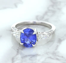 Load image into Gallery viewer, 2.88ct Oval Blue Sapphire Ring with Diamond Accents in 18K White Gold