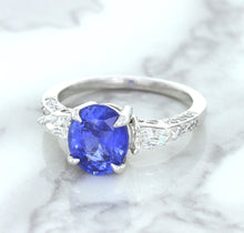 Load image into Gallery viewer, 2.88ct Oval Blue Sapphire Ring with Diamond Accents in 18K White Gold