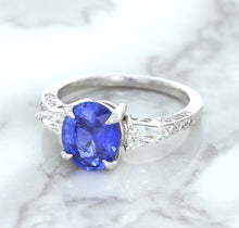 Load image into Gallery viewer, 2.88ct Oval Blue Sapphire Ring with Diamond Accents in 18K White Gold