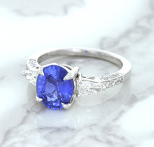 Load image into Gallery viewer, 2.88ct Oval Blue Sapphire Ring with Diamond Accents in 18K White Gold