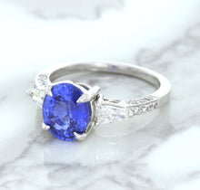 Load image into Gallery viewer, 2.88ct Oval Blue Sapphire Ring with Diamond Accents in 18K White Gold