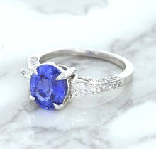Load image into Gallery viewer, 2.88ct Oval Blue Sapphire Ring with Diamond Accents in 18K White Gold