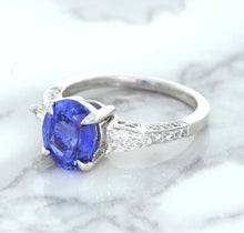 Load image into Gallery viewer, 2.88ct Oval Blue Sapphire Ring with Diamond Accents in 18K White Gold