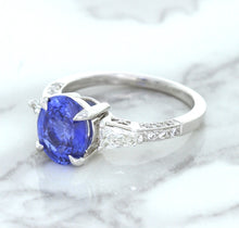 Load image into Gallery viewer, 2.88ct Oval Blue Sapphire Ring with Diamond Accents in 18K White Gold