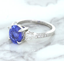 Load image into Gallery viewer, 2.88ct Oval Blue Sapphire Ring with Diamond Accents in 18K White Gold