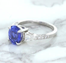 Load image into Gallery viewer, 2.88ct Oval Blue Sapphire Ring with Diamond Accents in 18K White Gold