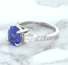 Load image into Gallery viewer, 2.88ct Oval Blue Sapphire Ring with Diamond Accents in 18K White Gold