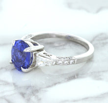 Load image into Gallery viewer, 2.88ct Oval Blue Sapphire Ring with Diamond Accents in 18K White Gold