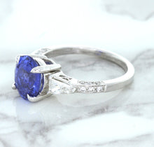 Load image into Gallery viewer, 2.88ct Oval Blue Sapphire Ring with Diamond Accents in 18K White Gold