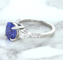 Load image into Gallery viewer, 2.88ct Oval Blue Sapphire Ring with Diamond Accents in 18K White Gold
