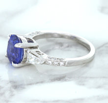 Load image into Gallery viewer, 2.88ct Oval Blue Sapphire Ring with Diamond Accents in 18K White Gold