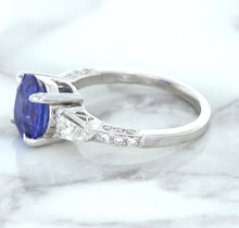 Load image into Gallery viewer, 2.88ct Oval Blue Sapphire Ring with Diamond Accents in 18K White Gold