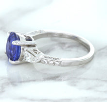Load image into Gallery viewer, 2.88ct Oval Blue Sapphire Ring with Diamond Accents in 18K White Gold