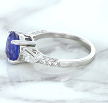 Load image into Gallery viewer, 2.88ct Oval Blue Sapphire Ring with Diamond Accents in 18K White Gold