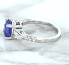 Load image into Gallery viewer, 2.88ct Oval Blue Sapphire Ring with Diamond Accents in 18K White Gold