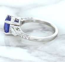 Load image into Gallery viewer, 2.88ct Oval Blue Sapphire Ring with Diamond Accents in 18K White Gold