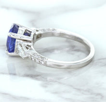 Load image into Gallery viewer, 2.88ct Oval Blue Sapphire Ring with Diamond Accents in 18K White Gold