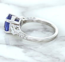 Load image into Gallery viewer, 2.88ct Oval Blue Sapphire Ring with Diamond Accents in 18K White Gold