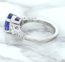 Load image into Gallery viewer, 2.88ct Oval Blue Sapphire Ring with Diamond Accents in 18K White Gold