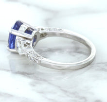 Load image into Gallery viewer, 2.88ct Oval Blue Sapphire Ring with Diamond Accents in 18K White Gold