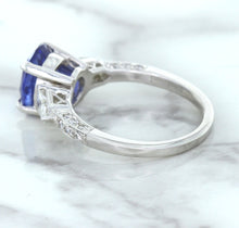 Load image into Gallery viewer, 2.88ct Oval Blue Sapphire Ring with Diamond Accents in 18K White Gold