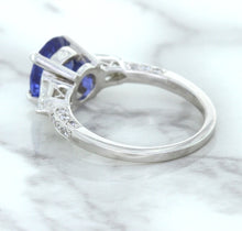 Load image into Gallery viewer, 2.88ct Oval Blue Sapphire Ring with Diamond Accents in 18K White Gold