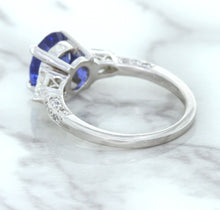 Load image into Gallery viewer, 2.88ct Oval Blue Sapphire Ring with Diamond Accents in 18K White Gold