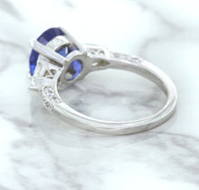 Load image into Gallery viewer, 2.88ct Oval Blue Sapphire Ring with Diamond Accents in 18K White Gold