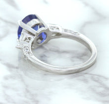 Load image into Gallery viewer, 2.88ct Oval Blue Sapphire Ring with Diamond Accents in 18K White Gold