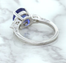 Load image into Gallery viewer, 2.88ct Oval Blue Sapphire Ring with Diamond Accents in 18K White Gold