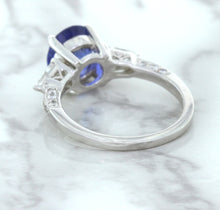 Load image into Gallery viewer, 2.88ct Oval Blue Sapphire Ring with Diamond Accents in 18K White Gold