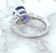 Load image into Gallery viewer, 2.88ct Oval Blue Sapphire Ring with Diamond Accents in 18K White Gold