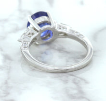 Load image into Gallery viewer, 2.88ct Oval Blue Sapphire Ring with Diamond Accents in 18K White Gold