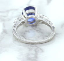 Load image into Gallery viewer, 2.88ct Oval Blue Sapphire Ring with Diamond Accents in 18K White Gold