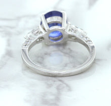 Load image into Gallery viewer, 2.88ct Oval Blue Sapphire Ring with Diamond Accents in 18K White Gold
