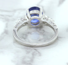 Load image into Gallery viewer, 2.88ct Oval Blue Sapphire Ring with Diamond Accents in 18K White Gold