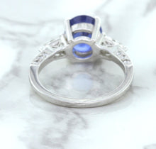 Load image into Gallery viewer, 2.88ct Oval Blue Sapphire Ring with Diamond Accents in 18K White Gold