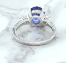Load image into Gallery viewer, 2.88ct Oval Blue Sapphire Ring with Diamond Accents in 18K White Gold
