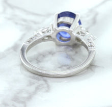 Load image into Gallery viewer, 2.88ct Oval Blue Sapphire Ring with Diamond Accents in 18K White Gold