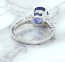 Load image into Gallery viewer, 2.88ct Oval Blue Sapphire Ring with Diamond Accents in 18K White Gold