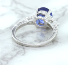 Load image into Gallery viewer, 2.88ct Oval Blue Sapphire Ring with Diamond Accents in 18K White Gold