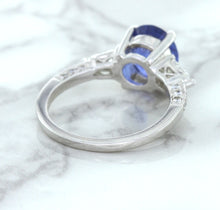 Load image into Gallery viewer, 2.88ct Oval Blue Sapphire Ring with Diamond Accents in 18K White Gold