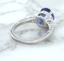 Load image into Gallery viewer, 2.88ct Oval Blue Sapphire Ring with Diamond Accents in 18K White Gold