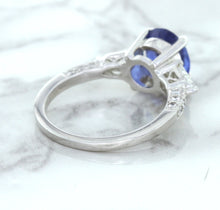 Load image into Gallery viewer, 2.88ct Oval Blue Sapphire Ring with Diamond Accents in 18K White Gold