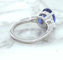 Load image into Gallery viewer, 2.88ct Oval Blue Sapphire Ring with Diamond Accents in 18K White Gold