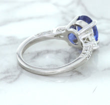 Load image into Gallery viewer, 2.88ct Oval Blue Sapphire Ring with Diamond Accents in 18K White Gold