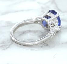 Load image into Gallery viewer, 2.88ct Oval Blue Sapphire Ring with Diamond Accents in 18K White Gold