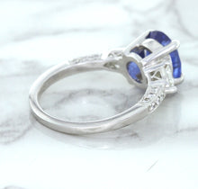 Load image into Gallery viewer, 2.88ct Oval Blue Sapphire Ring with Diamond Accents in 18K White Gold