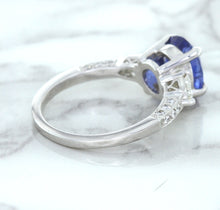 Load image into Gallery viewer, 2.88ct Oval Blue Sapphire Ring with Diamond Accents in 18K White Gold