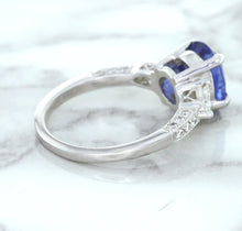 Load image into Gallery viewer, 2.88ct Oval Blue Sapphire Ring with Diamond Accents in 18K White Gold
